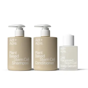 Act+Acre Thick + Full Hair System with stem cells and caffeine for visibly denser, stronger, healthier hair, proven to support new hair growth.