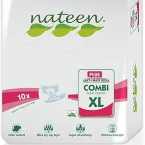 Forty extra large Tendercare-Nateen Day Plus adult incontinence nappies, size large with 3400ml absorbency, discreetly packaged.