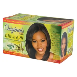 Africa's Best Organics no-lye relaxer system with extra virgin olive oil straightens coarse resistant hair for silky smooth, healthy results, made in the USA.