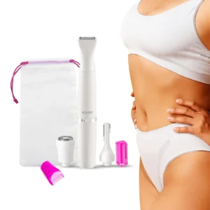 The AGARO rechargeable women's multi trimmer provides painless and hassle-free hair removal for eyebrows, underarms, and bikini area with one hour of cordless use after an eight-hour charge, and it's IPX4 water resistant.