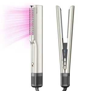 Champagne silver air straightener hair dryer and airstyler for less heat damage and frizz-free shiny hair.