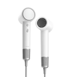 The Airbot HD188A white hair dryer features a high-speed motor, 200 million negative ions, a low-noise design, RGB LED ring, and a lightweight, travel-friendly design perfect for styling on the go.