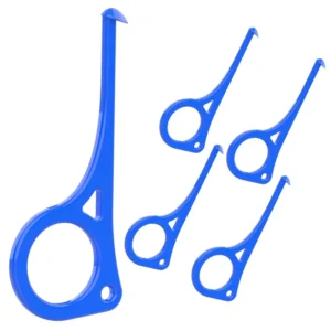This dark blue Argomax aligner removal tool with ergonomic handle and finger ring helps easily and safely remove Invisalign, Byte, ClearCorrect, and other orthodontic aligners, as well as retainers, dentures, and sports guards.