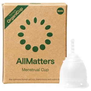 AllMatters Size Mini menstrual cup, formerly OrganiCup, made of soft, medical-grade silicone, ideal for teens or those needing a smaller, allergy-certified period cup.