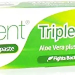 Tube of Aloe Dent Triple Action Toothpaste offering natural dental care for healthy gums and teeth.