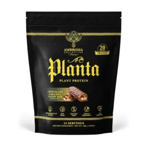 Ambrosia Planta vegan protein powder offers a delicious candy bar flavor, supports muscle growth with SunBCAA amino acids derived from sunflowers, and is a great way to add lean protein into your diet.