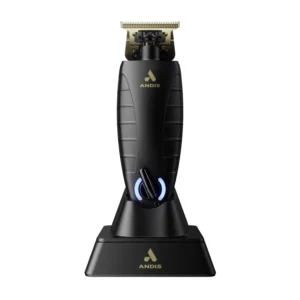 The Andis GTX-EXO professional gold blade trimmer offers extreme visibility and precision detailing with a powerful lithium-ion battery providing over 100 minutes of consistent cordless trimming.
