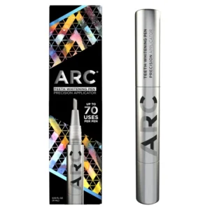 The ARC teeth whitening pen with precision applicator provides on-the-go targeted whitening to help erase surface stains.