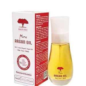 Mona's pure, cold-pressed organic argan oil deeply moisturizes for beautiful hair, healthy skin, and strong nails, reducing blemishes and stretch marks.