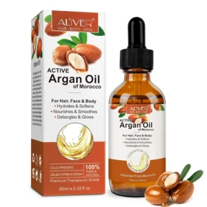NIKITA.VIVI 100% pure Moroccan Argan Oil in a 60ml bottle, cold-pressed for maximum nutrient retention, ideal for promoting hair growth and hydrating dry skin on the face and body.