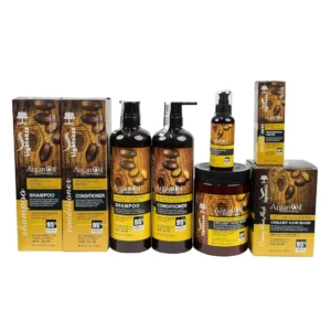 This argan oil shampoo and conditioner set is sulfate-free and perfect for damaged, dry, curly, and frizzy hair, leaving hair with a pleasant argan scent.