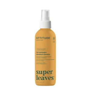 ATTITUDE vegan detangling spray with plant-based ingredients, featuring a soothing orange blossom and eucalyptus fragrance, is EWG Verified for clean and safe hair care, leaving hair soft and manageable.
