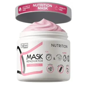 A jar of TASHE avocado hair mask that deeply repairs dry and damaged hair, reduces breakage and split ends, and tames frizz for all hair types.