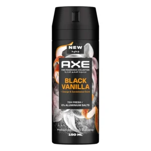 Axe Fine Fragrance deodorant body spray with black vanilla and orange scent provides 72-hour odour protection and is aluminium-free.