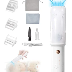 This baby hair clipper with vacuum collects hair during cutting, making it easy to give your child a haircut at home.