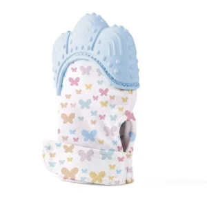 Babyjem teething glove provides a comfortable and safe way for babies to soothe their gums during teething, designed for easy cleaning and use on either hand.