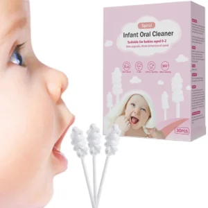 A 30 pack of soft, disposable baby tongue cleaners and toothbrushes designed for gentle oral care of newborns and babies aged 0-36 months.