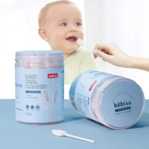 This image shows individually wrapped, disposable baby toothbrushes with soft gauze swabs, perfect for cleaning a baby's tongue and gums and maintaining oral hygiene for infants aged 0-36 months.