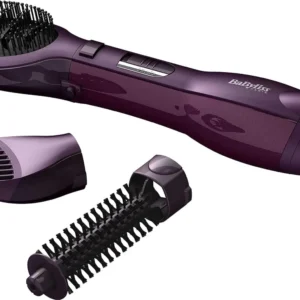 BaByliss AS115SDE paddle air brush airstyler with three attachments, featuring ionic technology and adjustable speed and temperature settings for quick drying and styling.