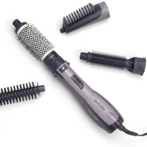 This BaByliss Air Styler Complete Styling Kit features three brush attachments, a straightening attachment, ionic technology for frizz control, and three heat settings for creating various hairstyles.