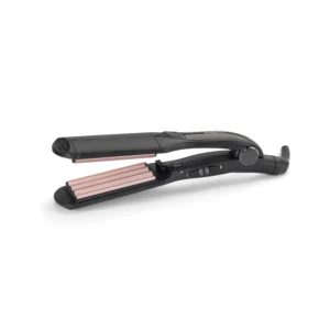 Black BaByliss The Crimper with tourmaline-ceramic plates, offering ten temperature settings up to 210°C for creating instant textured hairstyles, and featuring auto-shut off and a 1.8m cord.