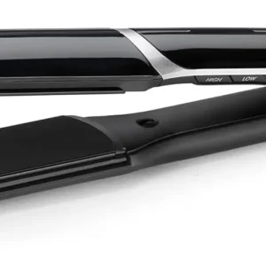 BaByliss Sleek Control ST397SDE hair straightener features 35mm tourmaline ceramic plates, adjustable heat settings, ionic frizz control, and a removable comb for precision styling, plus auto shut-off for safety.
