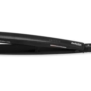 A black Babyliss hair straightener, designed for both wet and dry hair.