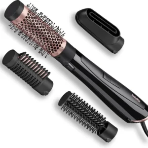 The BaByliss hot air brush features two temperature settings, a cool air function, and soft bristles for creating volume and smoothing hair.