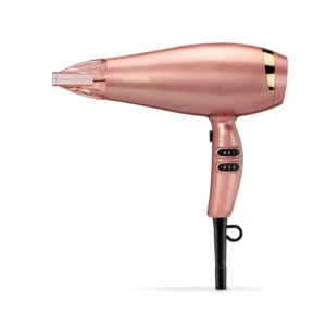 The BaByliss Rose Gold 2100W hair dryer uses ionic technology and ceramic heat balancing for fast, smooth drying with super frizz control and comfortable, lightweight handling.