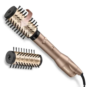 A black Babyliss rotating hot air brush for styling and volumizing hair.