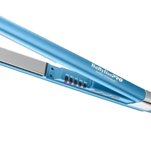 The BaBylissPRO ultra-sleek 1 inch straightening iron features titanium plates, an LED display, and heats up to 450 degrees for smooth, shiny hair.