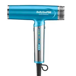 The BaBylissPRO Nano Titanium hair dryer with diffuser and concentrator provides fast drying with 9 heat and speed settings, perfect for all hair types.