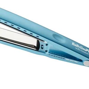 The BaBylissPRO Nano Titanium flat iron hair straightener features ionic technology for fast, shiny styling and heat protection.