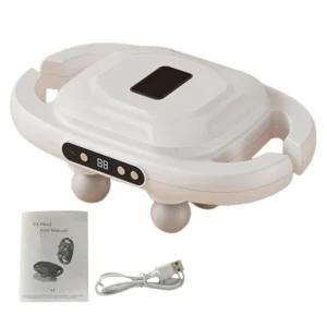 This ergonomic handheld back massager with multiple heads provides deep tissue stimulation and muscle knot relief for full body relaxation.