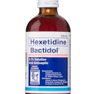 Bactidol oral antiseptic mouthwash with hexetidine, 120ml, for the treatment of sore throat and itchy throat from the Philippines.