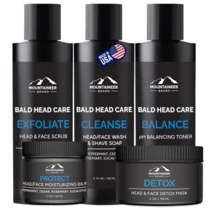 Mountaineer Brand bald head care balm moisturizes, soothes, and hydrates dry scalps with a natural botanical blend leaving a matte and clean finish.