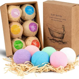 Relax with this bath bombs gift set featuring natural essential oils, vegan shea and cocoa butter for a spa-like aromatherapy experience, perfect for women, teen girls, and kids.