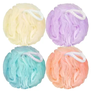This 4-pack of colorful bath loofah sponges provides gentle exfoliation, creating a rich lather for smooth and soft skin while saving shower gel.