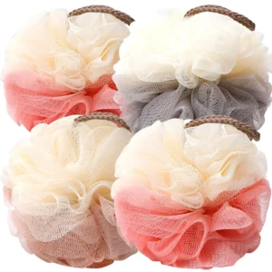 This colorful 4-pack of bath loofah sponges provides gentle exfoliation, creating a rich lather for smooth and soft skin with easy hanging storage.