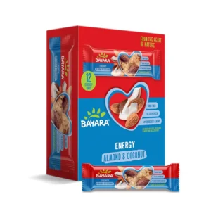 Twelve Bayara Almond & Coconut energy bars, freshly made in the UAE, provide a protein and fiber-rich boost with no artificial additives.