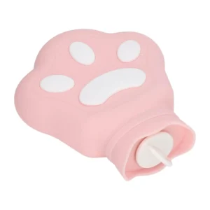 Pink bear paw shaped hot water bag made of silicone, reusable and perfect for microwave heating to relieve aches and pains.