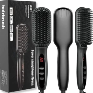 This beard straightening brush for men features ionic technology, fast heating, and adjustable temperature settings for achieving a smooth and well-groomed beard.
