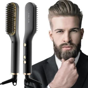 The ANLAN 2 in 1 beard straightener and hair styler for men features five adjustable temperature levels and ionic technology for quick, damage-free styling.