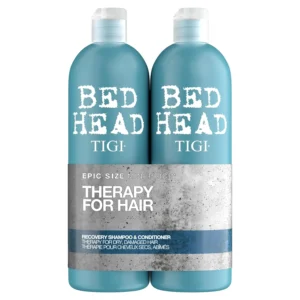 Bed Head Recovery shampoo and conditioner deeply hydrates dry, damaged hair, leaving it shiny, healthy, and revitalized.