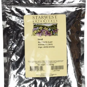 One pound bag of Starwest Botanicals food-grade Sodium Bentonite Clay, also known as Montmorillonite, sourced from the United States and cGMP compliant.