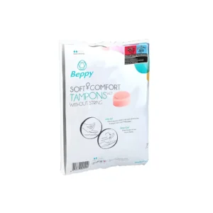 Beppy soft comfort dry tampons without string in hygienic packaging offer full protection and freedom for swimming, sports, and intimate moments.