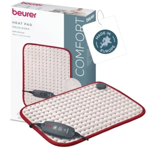 The Beurer heat pad provides soothing warmth with its super-soft, machine-washable surface and three temperature settings for adjustable comfort and automatic shut-off.