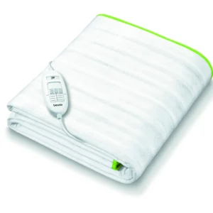 The Beurer TS15 electric underblanket provides warmth and comfort, featuring easy-slide temperature control, machine washable design, and elastic straps for secure attachment to your single bed mattress.