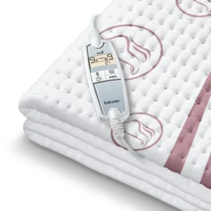 The Beurer heated underblanket with dual temperature zones offers customizable warmth and is machine washable for hygiene.