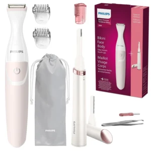 This Philips bikini and precision trimmer bundle provides safe and effective hair removal for your bikini area, face, and body with various attachments for shaping eyebrows and removing fine hairs.